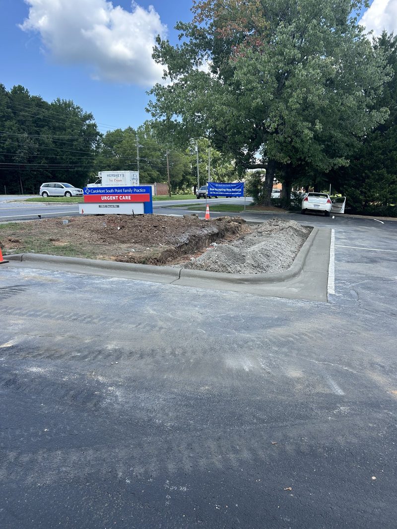 Newly installed concrete curb at commercial property in Gastonia NC