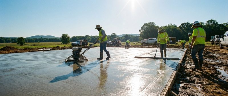 Santiz Concrete Finishing crew finishing a slab pour together