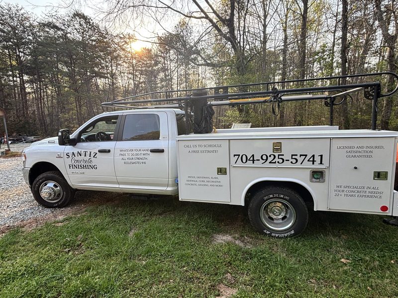 Santiz Concrete Finishing work truck in Gastonia NC